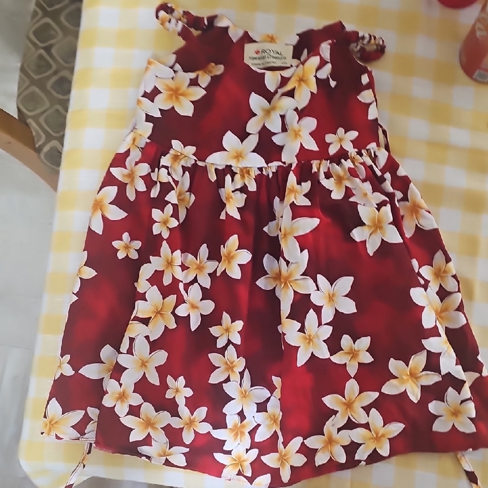 Red Floral Dress with Yellow and White Flowers
